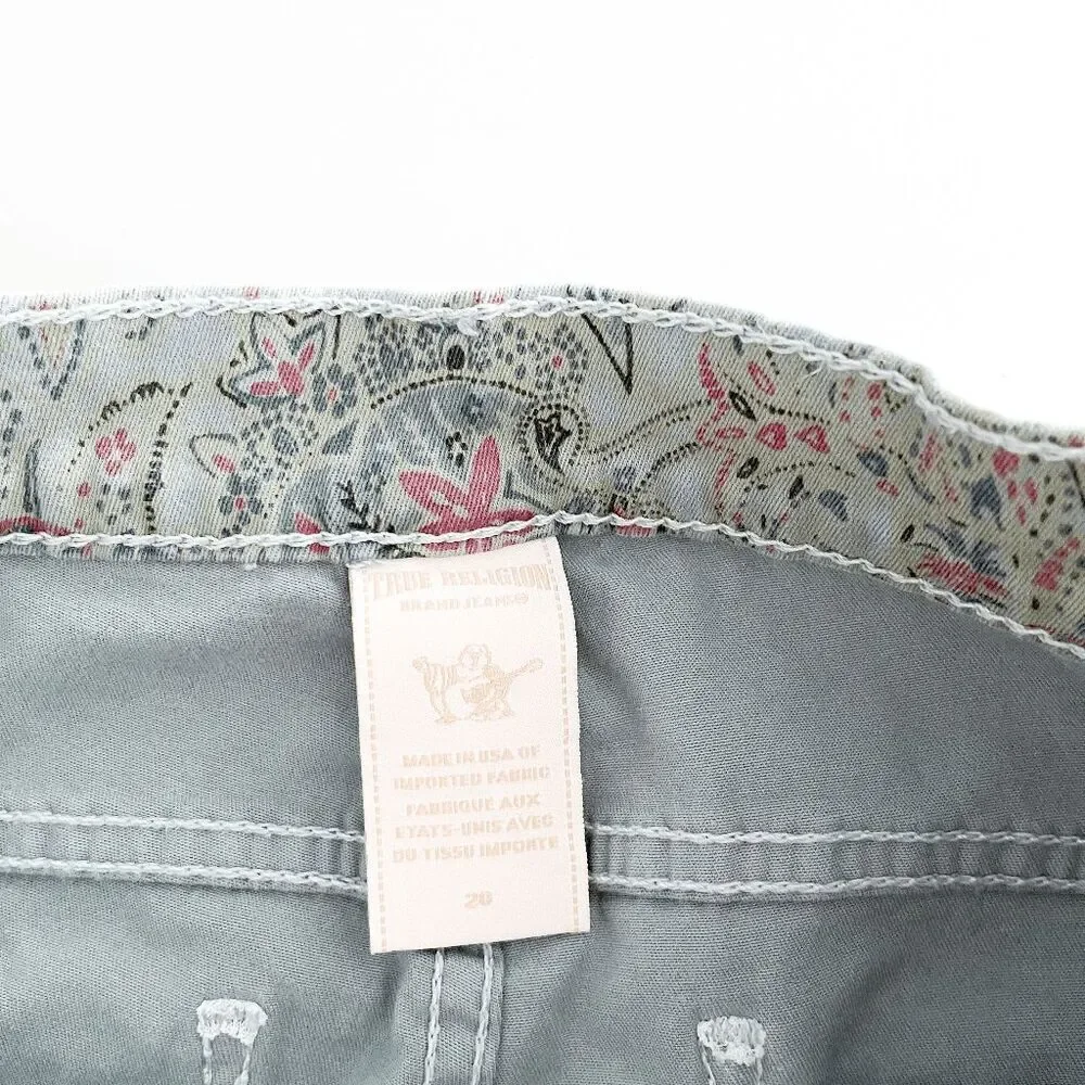 Women's Printed Slim Jeans - Light Gray with Pink Paisley - Picture 4 of 10